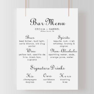 Poster du menu du Mariage de calligraphie minimali