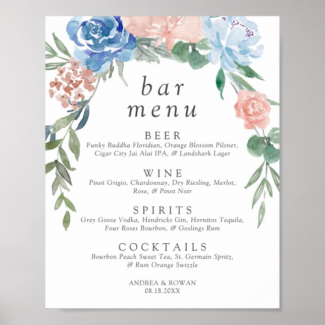 Poster du menu du Mariage de la barre bleue et ros (Devant)