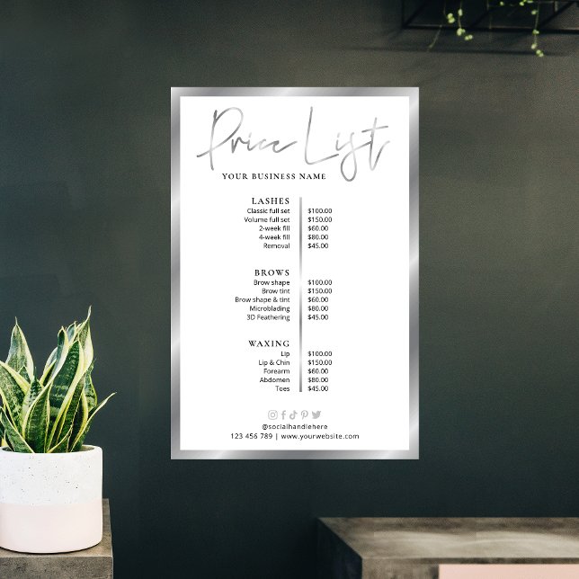 Poster du menu du menu de prix d'entreprise Silver (Use this business menu for any type of products or services)