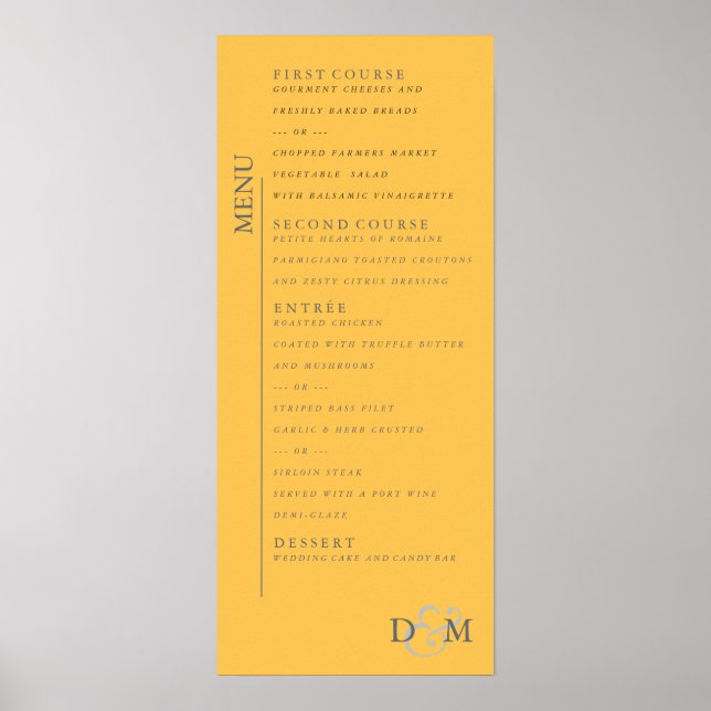 Poster du menu Mariage Jaune de 4 po x 9 po (Devant)