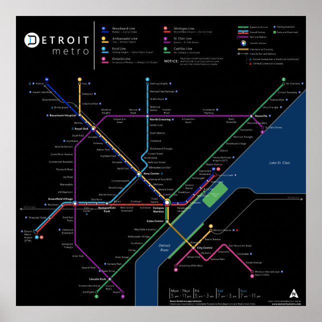 Poster du métro de Détroit 32" x 32" (noir) (Devant)