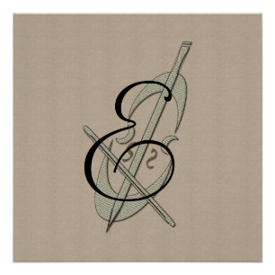 Poster du monogramme du ventilateur de violoncelle