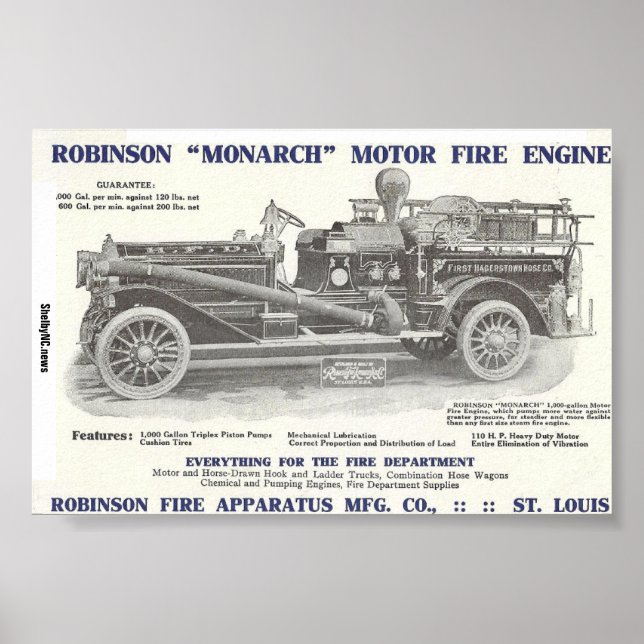 Poster du moteur de feu Robinson "Monarch" 1913 (Devant)