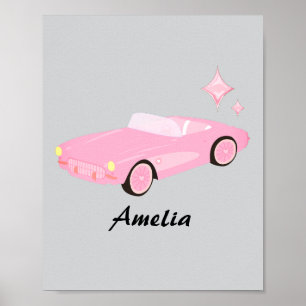 Poster du nom d'enfant convertible en rose rétro