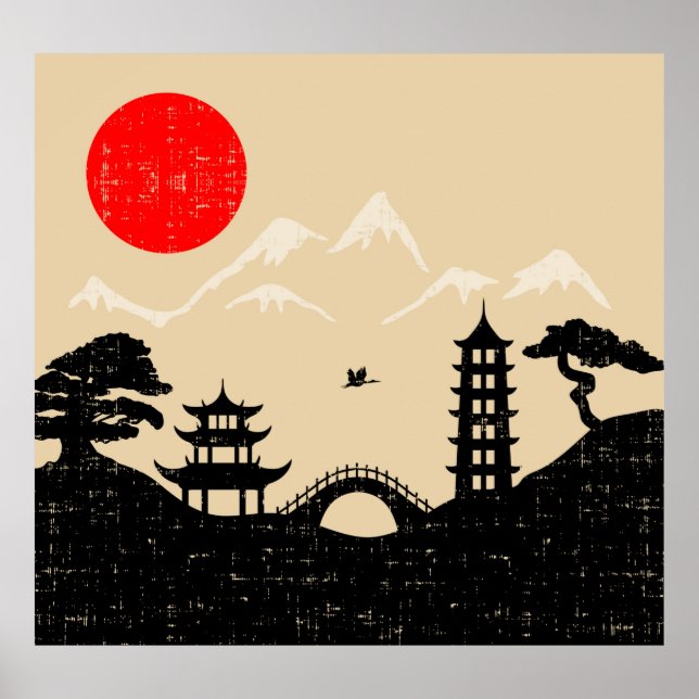 Poster du paysage du temple japonais (Devant)