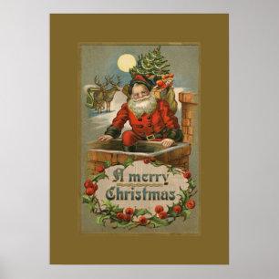 Poster du Père Noël vintage à Chimney