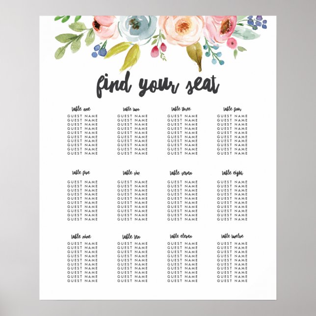 Poster du plan de siège du mariage botanique lumin (Devant)