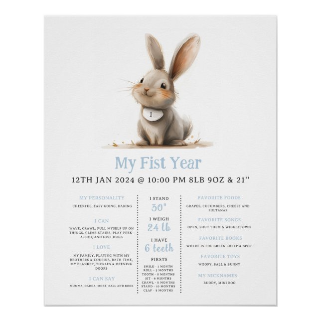 Poster du premier Anniversaire Bunny Milestone (Devant)