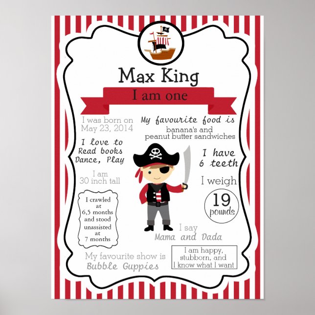 Poster du premier anniversaire du pirate pour un g (Devant)