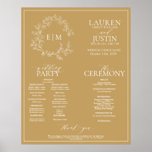 Poster du programme de mariage Monogramme de la cr