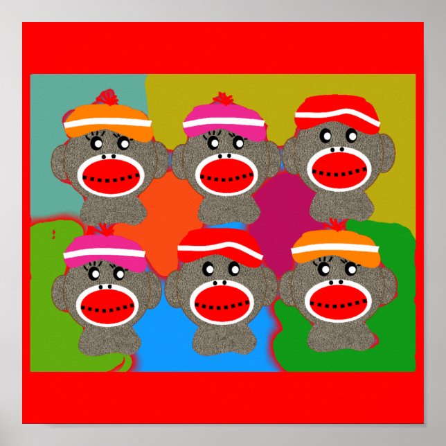 Poster du singe de choq—Popart—6 singes (Devant)