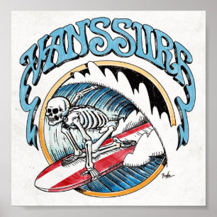 Poster du Surf de Vans vintage avec squelette sur