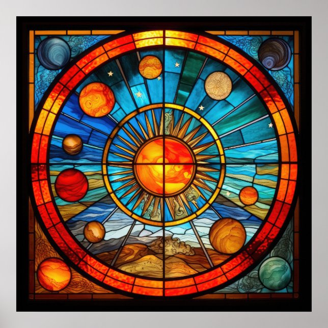 Poster du système solaire en verre tendu (Devant)