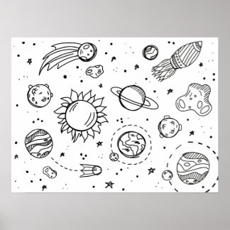 Poster du système solaire (noir et blanc)