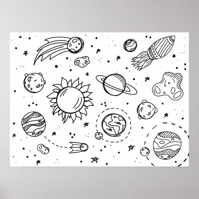 Poster du système solaire (noir et blanc) (Devant)