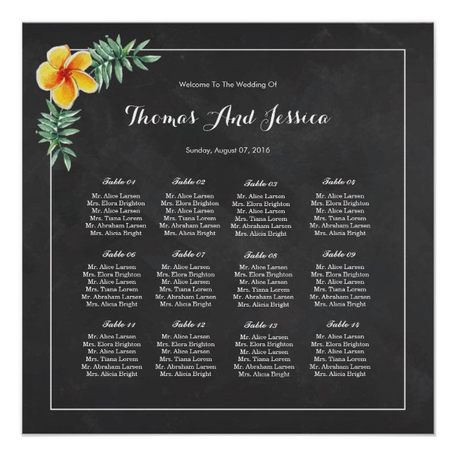 Poster du tableau de bord du Mariage (Devant)