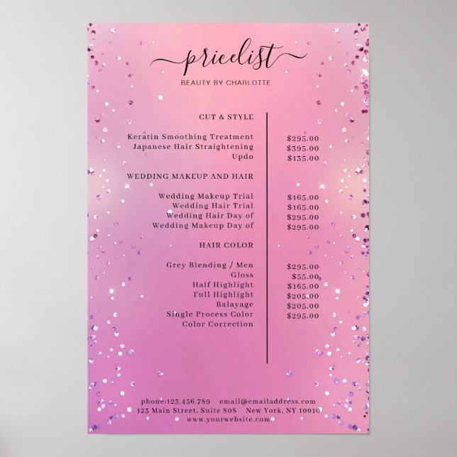 Poster du tarif de la Parties scintillant moderne (Devant)