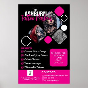 Poster du tatouage - Personnalisé rose noir