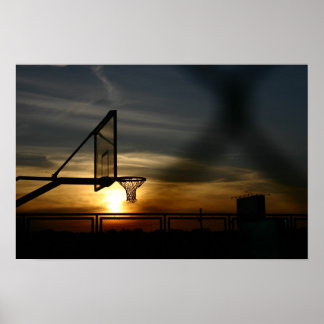 Poster du terrain de basket-ball et du coucher de