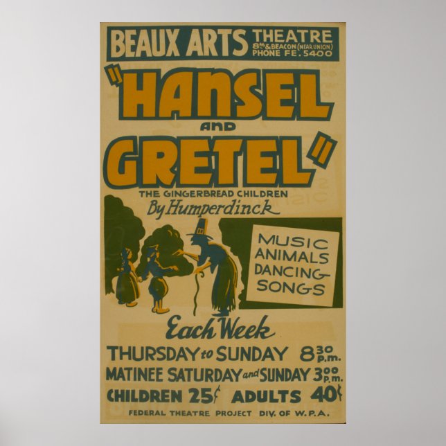 Poster du Théâtre Vintage Hansel Gretel WPA (Devant)