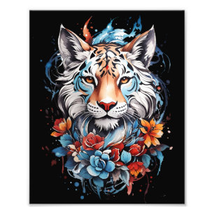 Poster du tigre mignon   Tigre à fleurs artistique