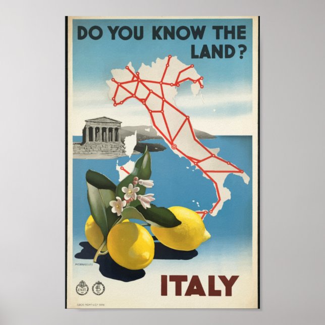 Poster du Vintage voyage de carte Italie (Devant)