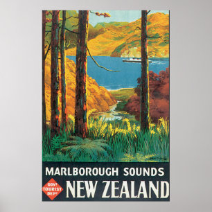 Poster du Vintage voyage Marlborough Sounds
