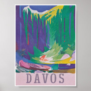 Poster du Vintage voyage rétro Davos Suisse
