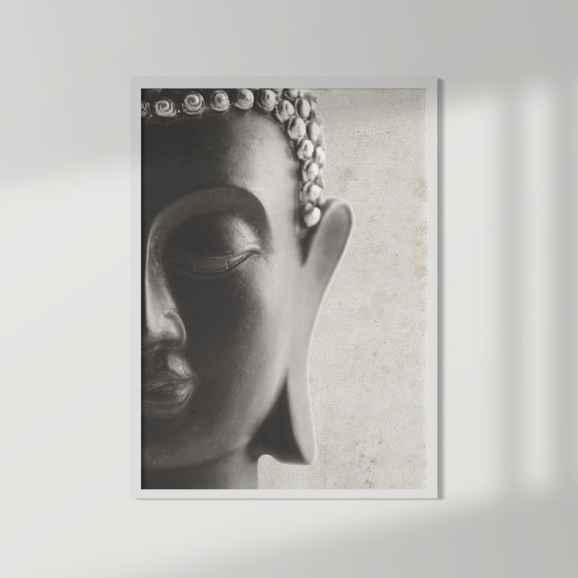Poster du visage de Bouddha noir et blanc (Black and white Buddha face poster)