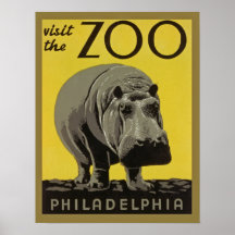 Poster du zoo vintage Philadelphie avec Hippopotam