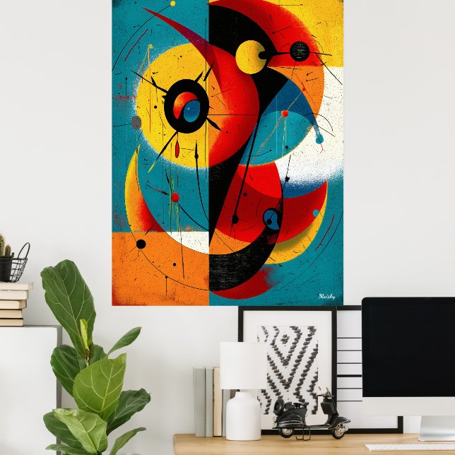 Poster Dual Orbit – Mid-Century Geometric Symmetry Wall  (Bureau à domicile)