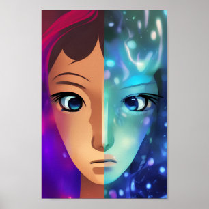 Poster Dualité dévoilée Abstrait double personnalité Conc