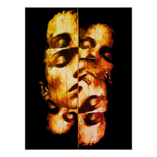 Poster Dualité en or – Portrait moderne abstrait
