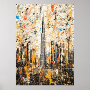 Poster Dubaï Burj Khalifa Peinture Abstraite au Goutte à 