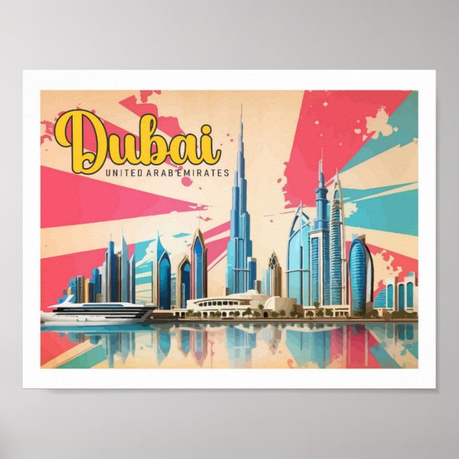 Poster Dubaï EAU Pop Art Illustration de voyage (Devant)