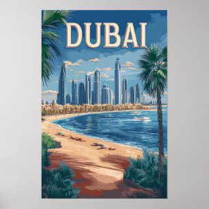 Poster Dubaï Émirats arabes unis Art Illustration Vintage