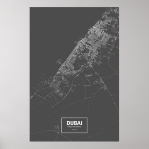 Poster Dubaï, Émirats arabes unis (blanc sur noir)