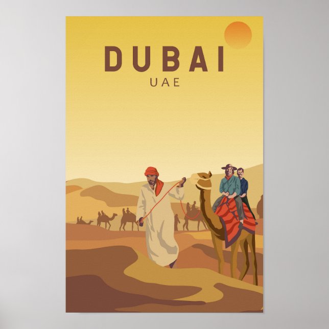 Poster Dubai Émirats Arabes Unis Désert Safari Retro (Devant)