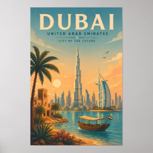 Poster Dubaï Émirats arabes unis Illustration Voyage Art 