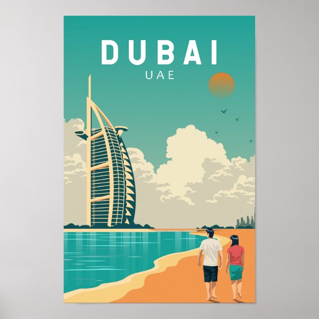 Poster Dubai Émirats Arabes Unis Retro Art Voyage (Devant)