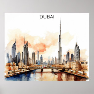 Poster Dubaï UAE aquarelle colorée
