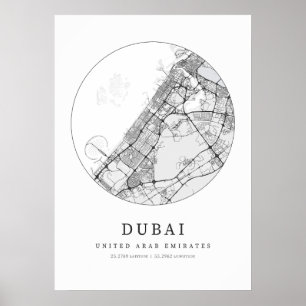 Poster Dubaï United Arab Emirates Street Layout Map