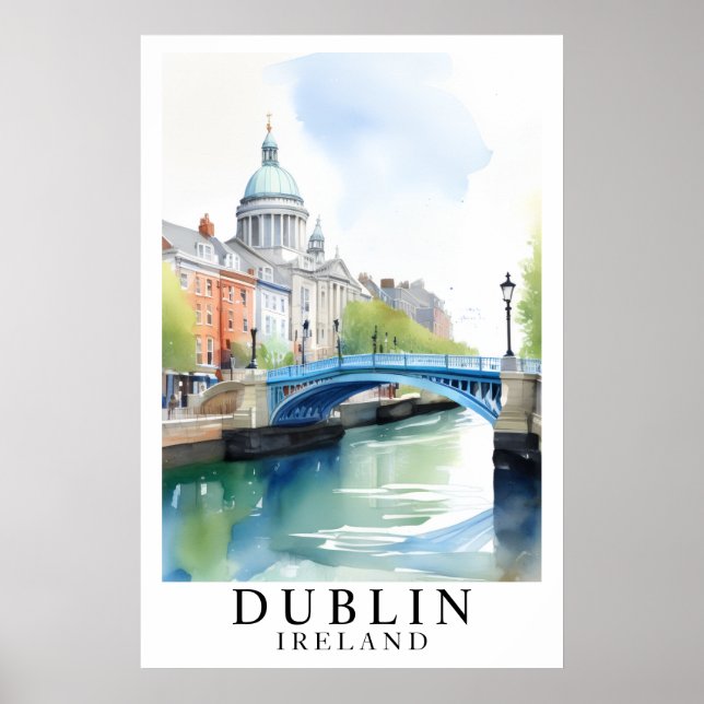 Poster Dublin Ireland Bridge Watercolor Art (Devant)