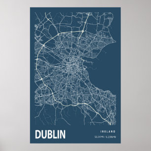 Poster Dublin Ireland City Map Line Art Blue Print