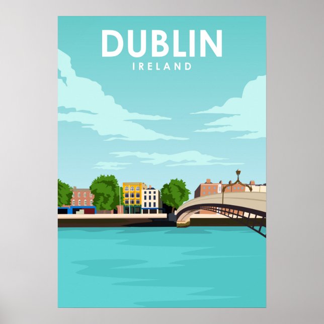 Poster Dublin Ireland Minimal Illustration Travel Art (Devant)