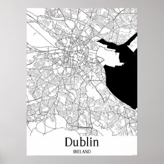 Poster Dublin Irlande Black and White Europe City Map
