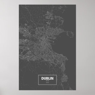 Poster Dublin, Irlande (blanc sur noir)