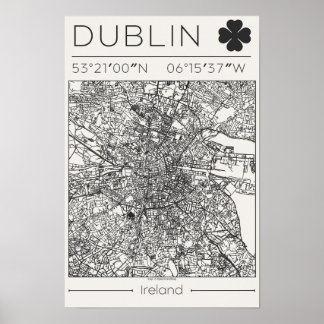 Poster Dublin Irlande Carte de la ville au charbon de boi
