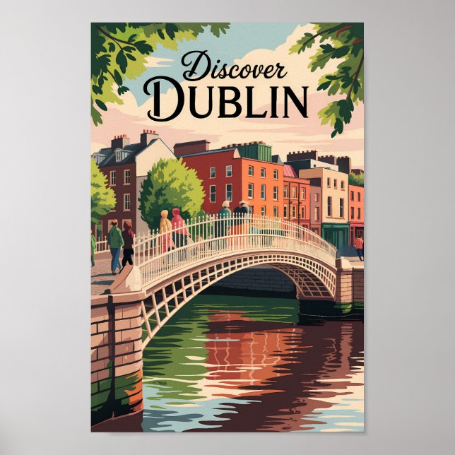 Poster Dublin Irlande Illustration Travel Art Vintage (Devant)