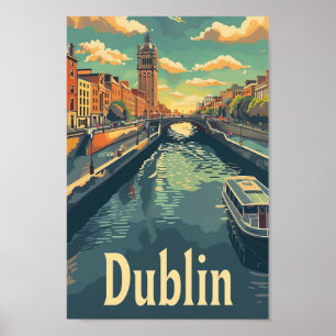 Poster Dublin Irlande Vintage Retro Voyage Illustration